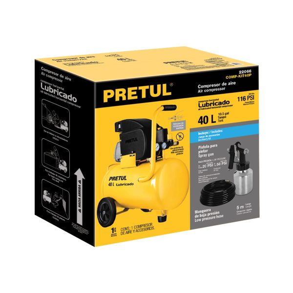 22066 - Kit Compresor lub, 40L, manguera y pistola baja,127V, TRUPER