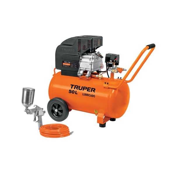 16095 - Kit Compresor lub, 50L, manguera y pistola grav,127V, TRUPER