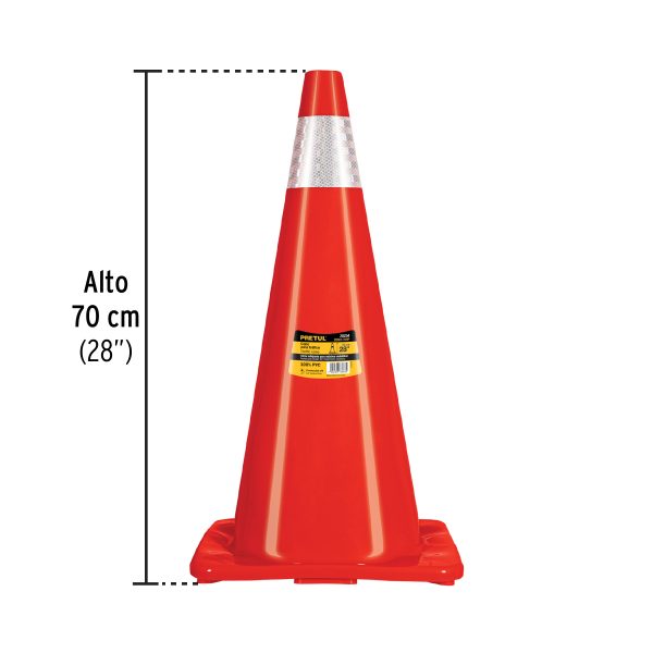 28254 - Cono de precaución de 70 cm de PVC con reflejante, Pretul