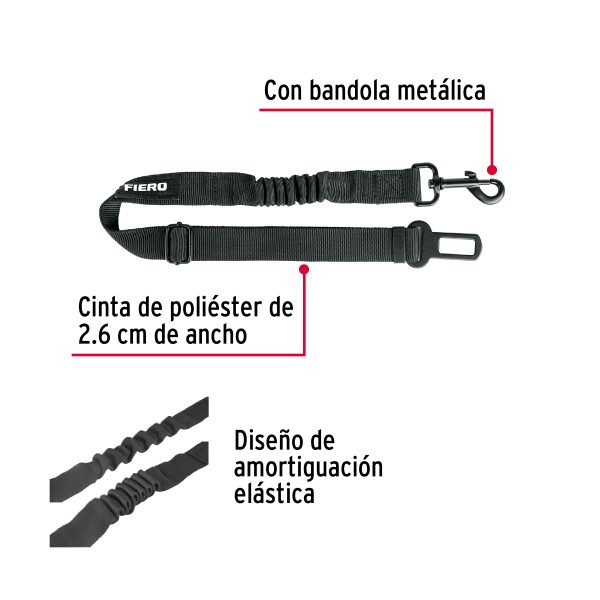 46538 - Correa de perro para cinturón de seguridad 90cm, Fiero