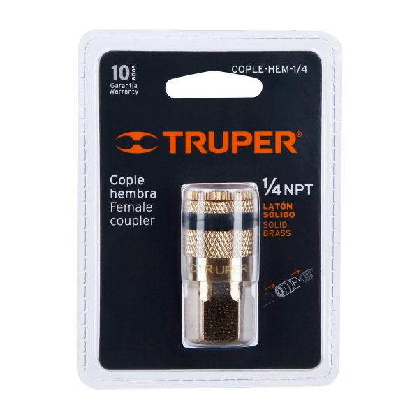 19084 - Cople rápido de latón, hembra, cuerda 1/4' NPT, TRUPER