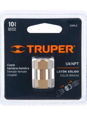 19025 - Cople de latón, hembra-hembra, cuerda 1/4' NPT, TRUPER