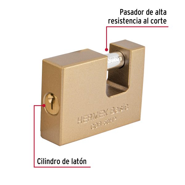 22515 - Candado antipalanca 50 mm cuerpo de hierro, HERMEX BASIC