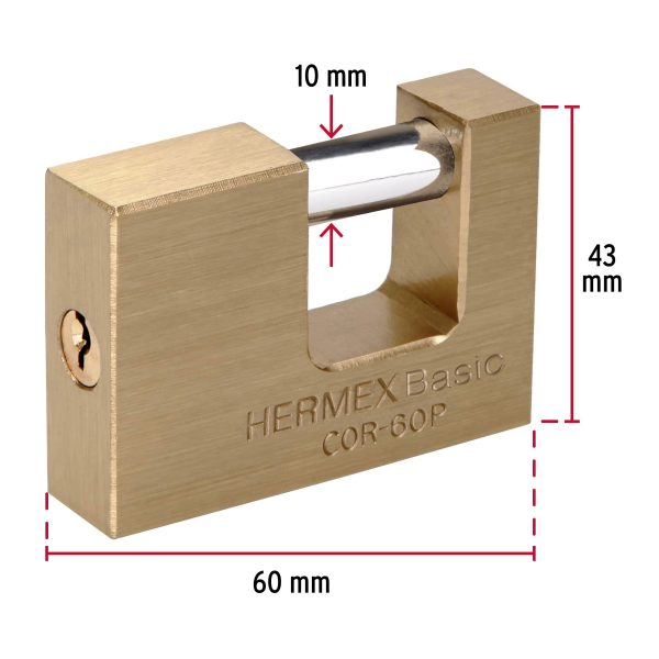 22518 - Candado antipalanca 60 mm cuerpo de latón, HERMEX BASIC