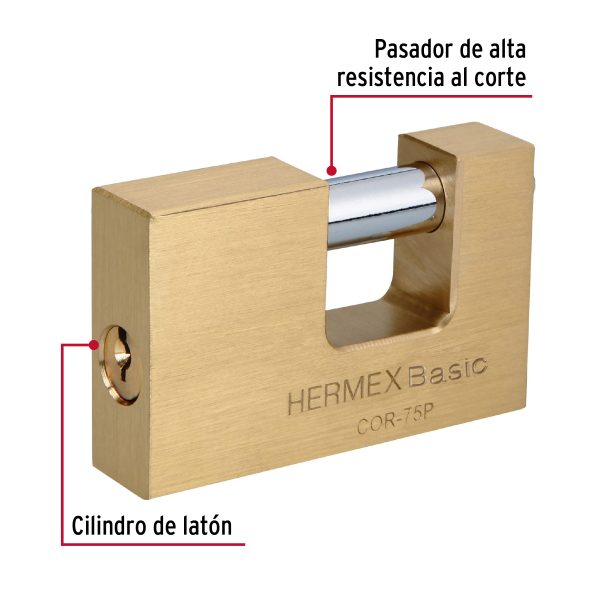 23512 - Candado antipalanca 75 mm cuerpo de latón, HERMEX BASIC