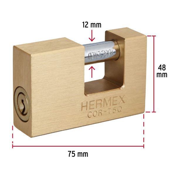 43354 - Candado antipalanca, 75mm, cuerpo de latón, llave puntos