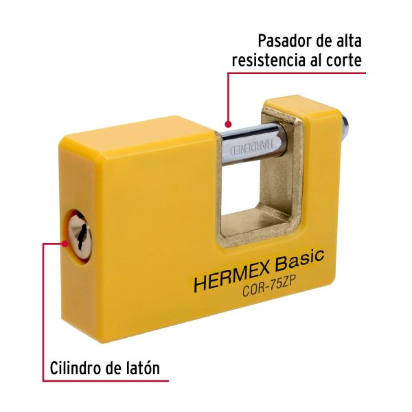 23524 - Candado antipalanca 75 mm cuerpo metálico, HERMEX BASIC