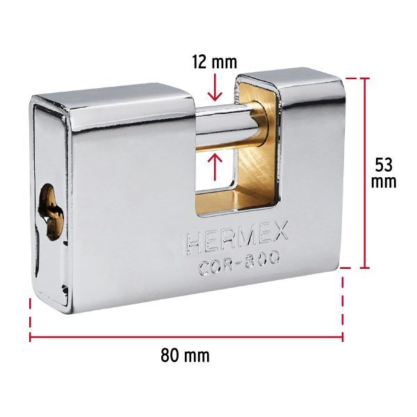 43352 - Candado antipalanca, 80mm, blindado, llave puntos, HERMEX