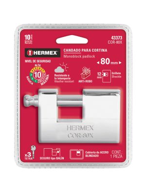 43373 - Candado antipalanca, 80mm, blindado, llave tetra, HERMEX
