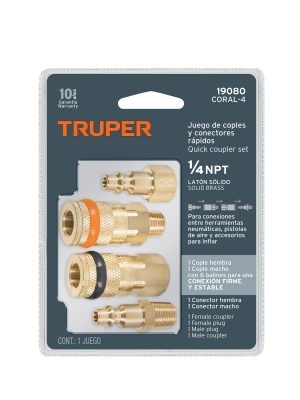 19080 - Juego de 2 conectores rápidos y 2 coples, de latón, TRUPER