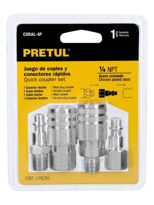 27020 - Juego de 2 conectores rápidos y 2 coples, de acero, PRETUL