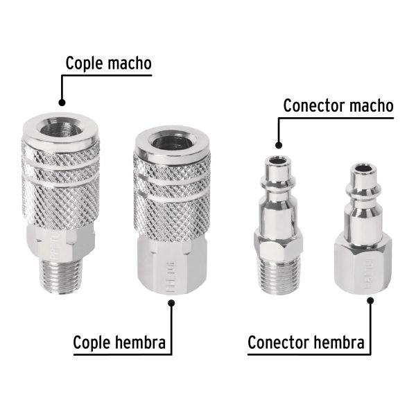 27020 - Juego de 2 conectores rápidos y 2 coples, de acero, PRETUL