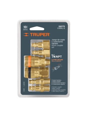 18075 - Juego de 4 conectores rápidos y 2 coples, de latón, TRUPER