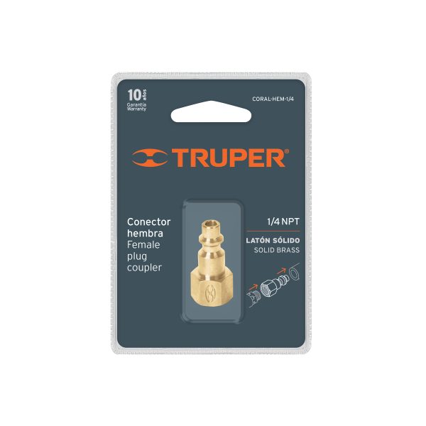 19082 - Conector rápido de latón, hembra, cuerda 1/4' NPT, TRUPER