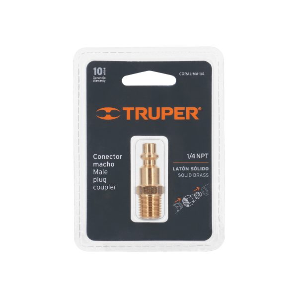 19083 - Conector rápido de latón, macho, cuerda 1/4' NPT, TRUPER