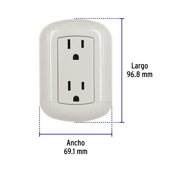 47350 - Contacto de sobreponer dúplex 2 polos+ tierra, ABS, Volteck