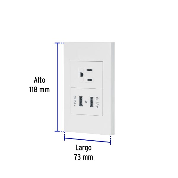 45603 - Placa armada 1contacto, 2puertos USB, 1.5mod,Española,blanco