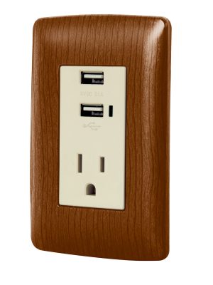 49814 - Contacto aterrizado + 2 puertos USB, madera, línea Italiana