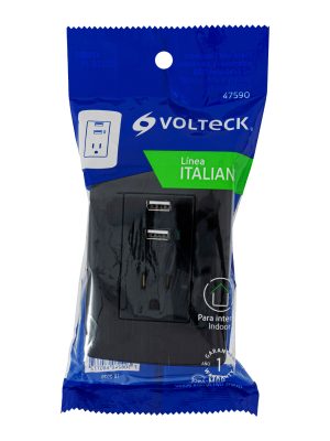 COUSB-INE1.jpg 47590 - Contacto aterrizado + 2 puertos USB, negro, línea Italiana