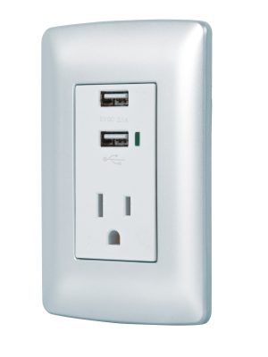 49808 - Contacto aterrizado + 2 puertos USB, plata, línea Italiana