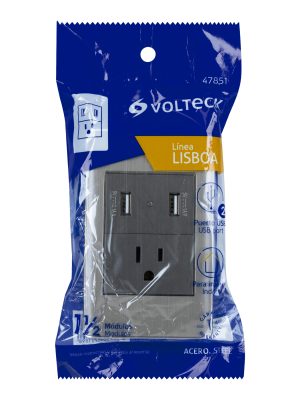 47851 - Placa armada acero contacto y 2 puertos USB 1.5 mód, Lisboa