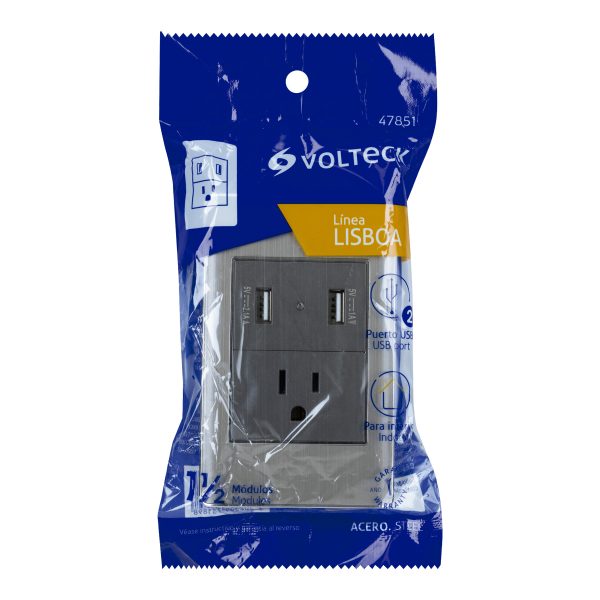 47851 - Placa armada acero contacto y 2 puertos USB 1.5 mód, Lisboa