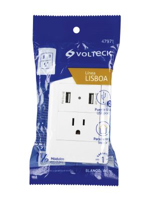 47971 - Placa armada blanca contacto y 2 puertos USB 1.5 mód, Lisboa