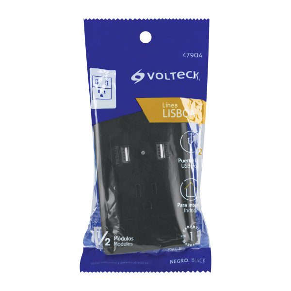47904 - Placa armada negra contacto y 2 puertos USB 1.5 mód, Lisboa
