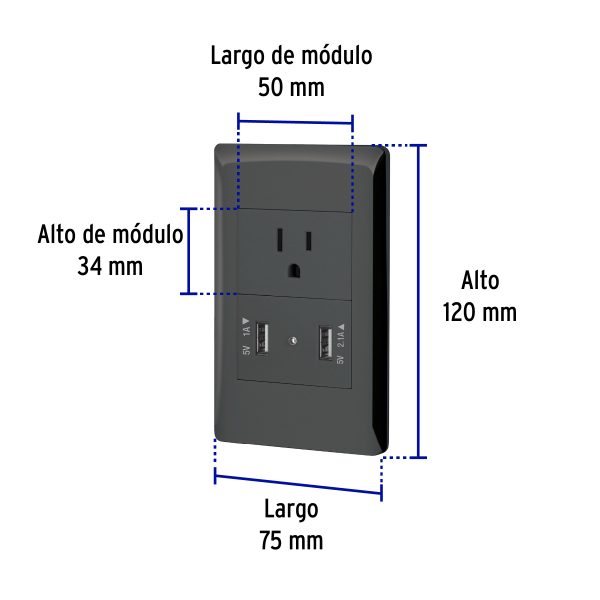 47904 - Placa armada negra contacto y 2 puertos USB 1.5 mód, Lisboa