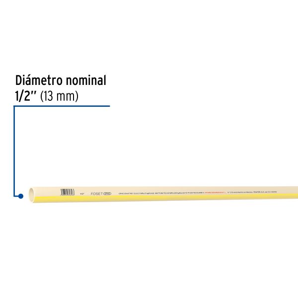 45042 - Tubo de 1/2' CPVC hidráulico RD 13.5, 3m, 0.3kg, FOSET