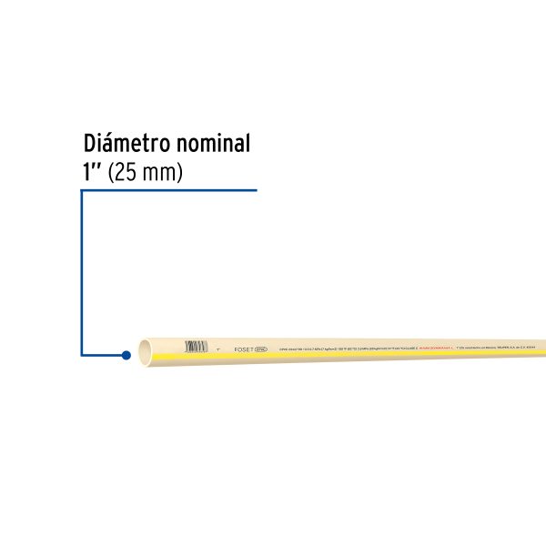 45044 - Tubo de 1' CPVC hidráulico RD 13.5, 1', 3m, 0.8kg, FOSET