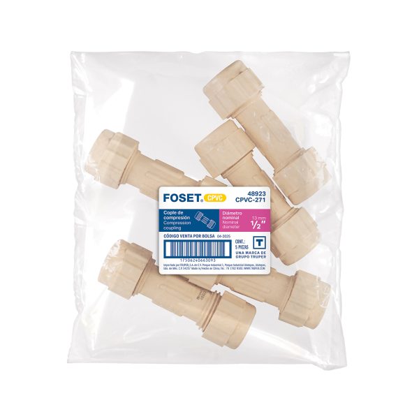 48923 - Cople de compresión CPVC de 1/2', Foset