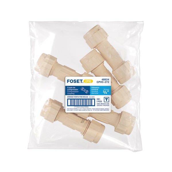 48924 - Cople de compresión CPVC de 3/4', Foset