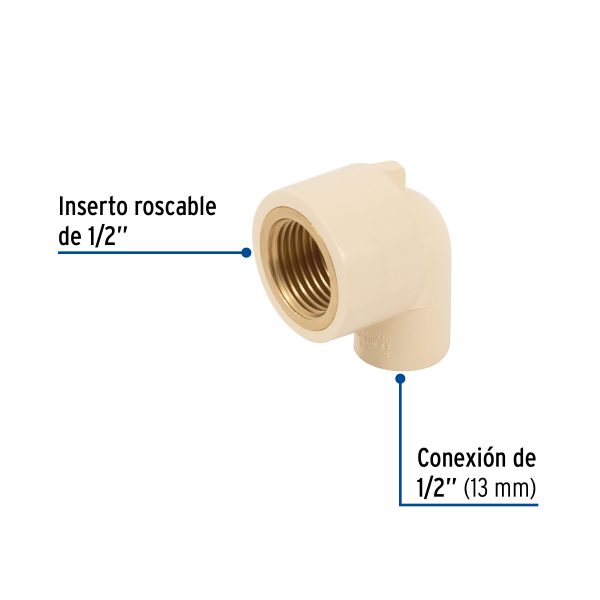48909 - Codo 90° de CPVC con inserto latón 1/2', FOSET