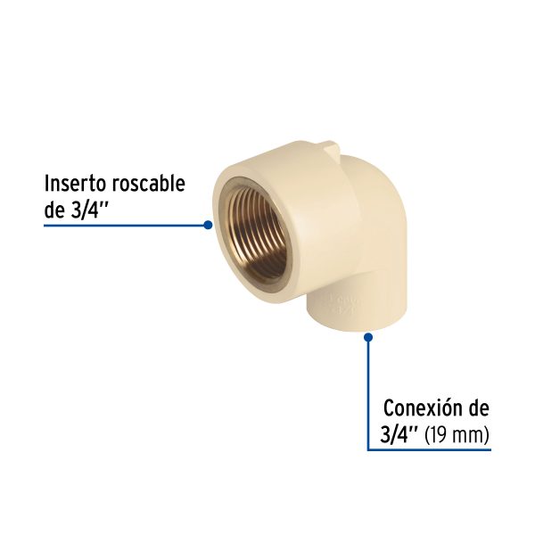 48910 - Codo 90° de CPVC con inserto latón 3/4', FOSET
