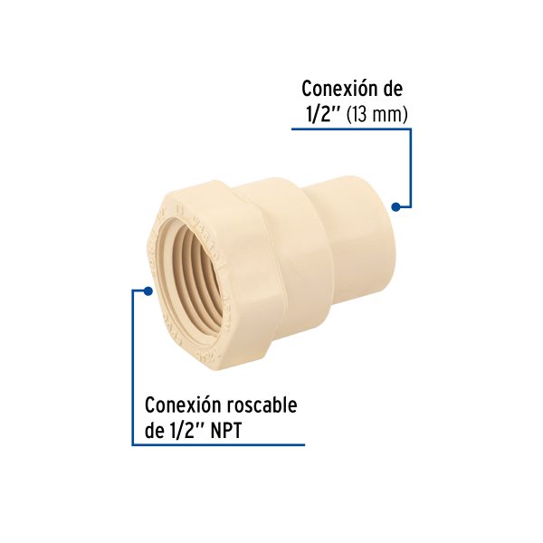 45101 - Conector hembra de CPVC 1/2', Foset