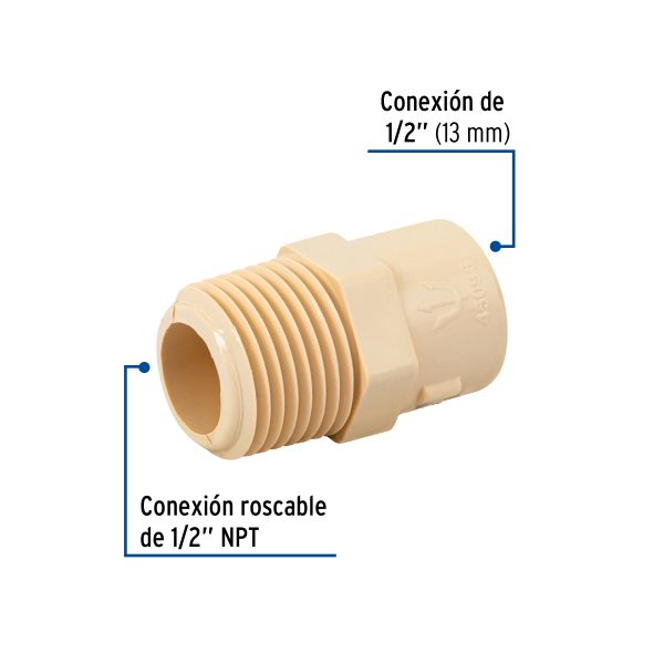 45098 - Conector macho de CPVC 1/2', Foset