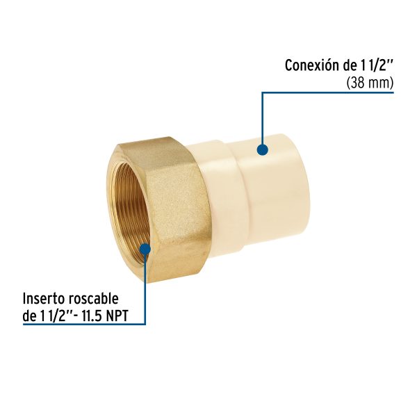 44923 - Adaptador CPVC, 1-1/2', hembra inserto metálico-latón, FOSET