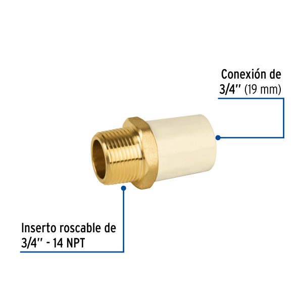 45105 - Adaptador macho de CPVC 3/4' con inserto de latón, FOSET