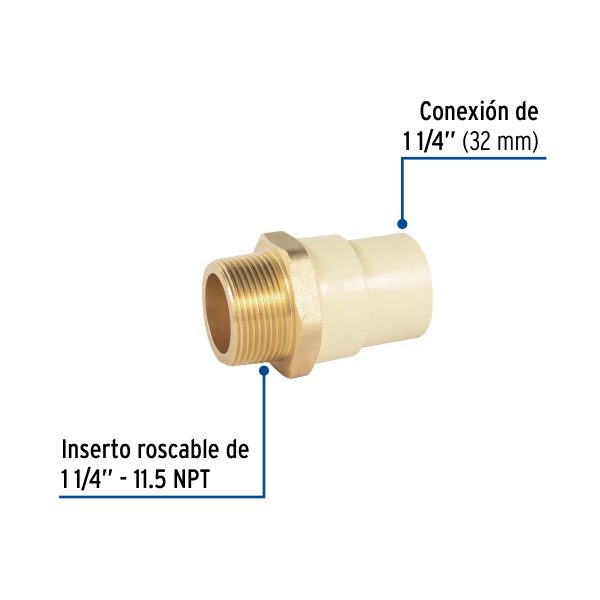 48959 - Adaptador macho de CPVC 1-1/4' con inserto de latón, FOSET