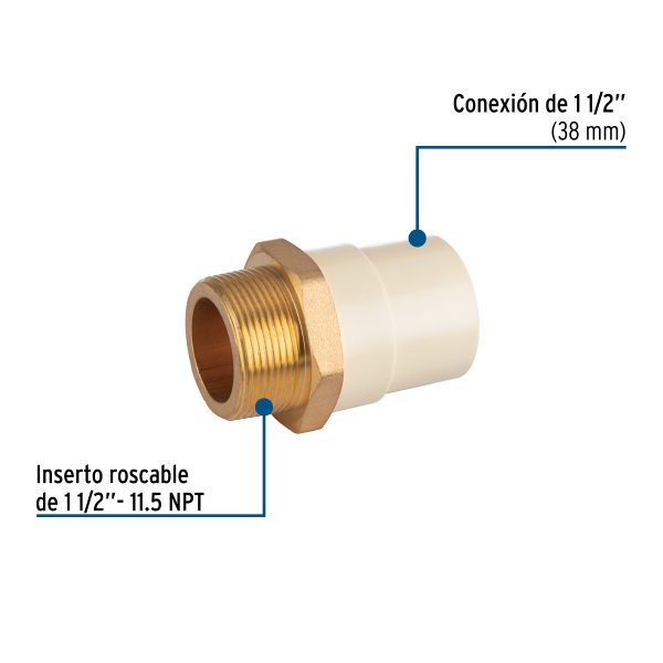 44918 - Adaptador CPVC, 1-1/2', macho inserto metálico-latón, FOSET