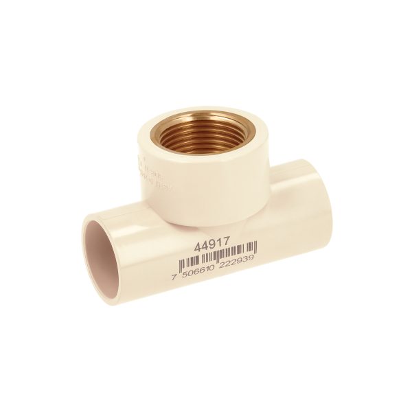 44917 - Tee CPVC, 1', rosca central hembra, inserto de latón, FOSET
