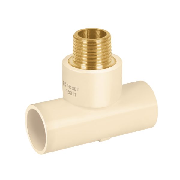48911 - Tee de CPVC 1/2' rosca central macho inserto latón, FOSET