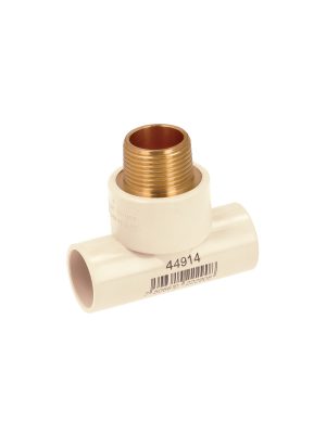 44914 - Tee CPVC, 3/4', rosca central macho, inserto de latón, FOSET