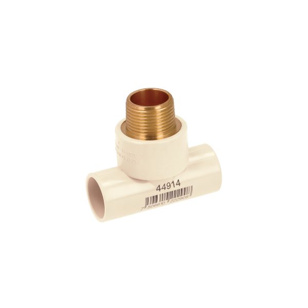 44914 - Tee CPVC, 3/4', rosca central macho, inserto de latón, FOSET