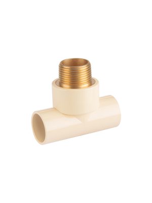 44915 - Tee CPVC, 1', rosca central macho, inserto de latón, FOSET