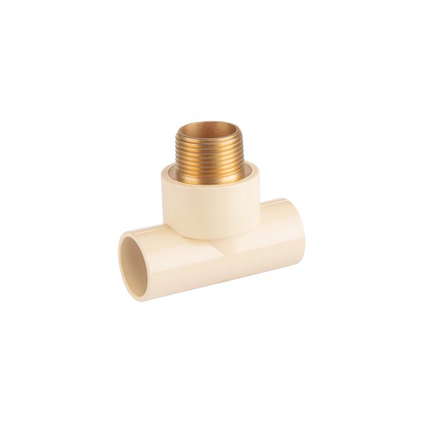 44915 - Tee CPVC, 1', rosca central macho, inserto de latón, FOSET