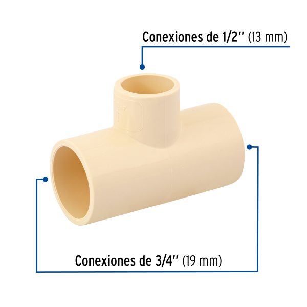 45072 - Tee reducida central de CPVC 3/4' x 3/4' x 1/2', Foset