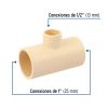 45074 - Tee reducida central de CPVC 1' x 1' x 1/2', Foset