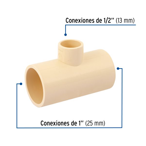 45074 - Tee reducida central de CPVC 1' x 1' x 1/2', Foset